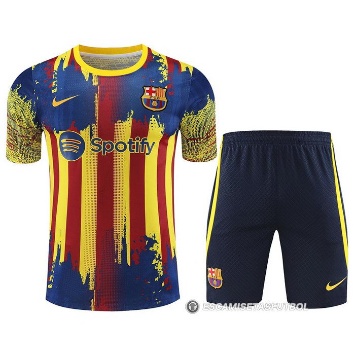 Chandal del Barcelona Manga Corta 23-24 Amarillo y Azul - Pantalon Corto